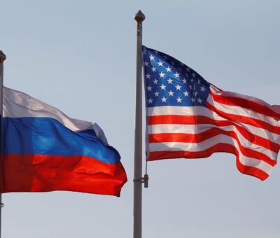 National flags of Russia and the U.S