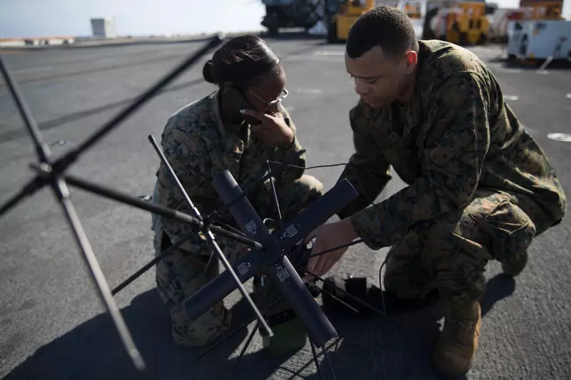 US Marine Corps operating radio antenna